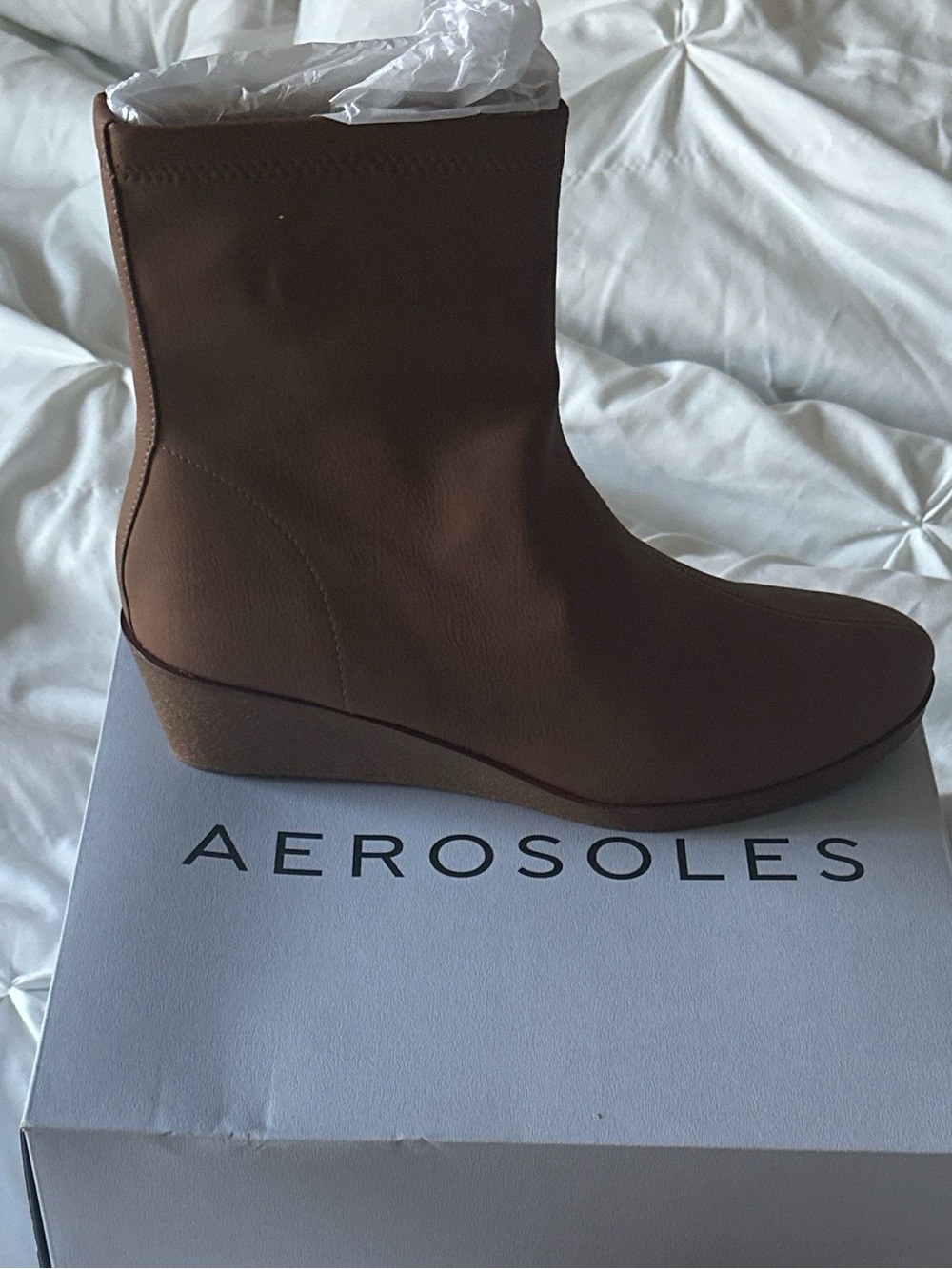 AEROSOLES BINNIE Tan Wedge Ankle Bootie